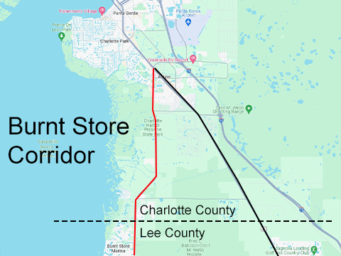 Map of Burnt Store Corridor Florida.